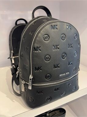 Michael Kors Rhea Medium Zip MK Logo Debossed Backpack
Black 
NWT